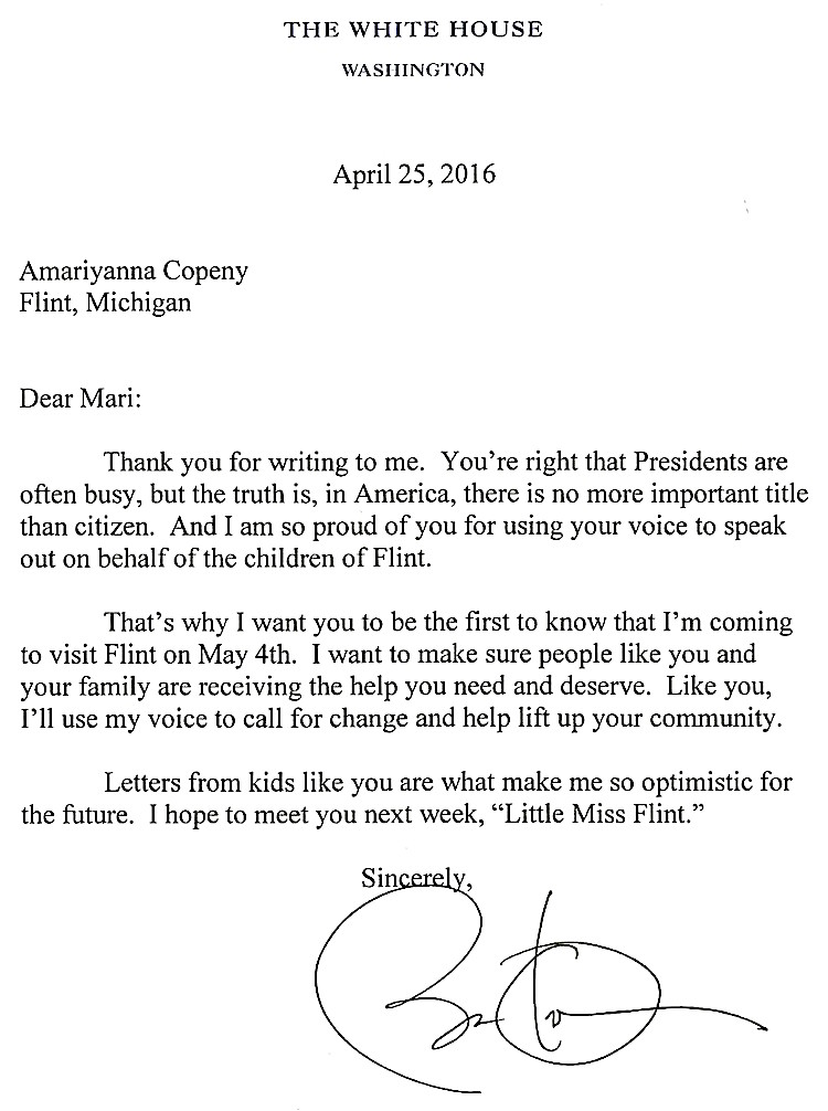 Letter To Barack Obama, Flint Michigan Letter, Amariyanna Copeny, KOLUMN Magazine, Kolumn