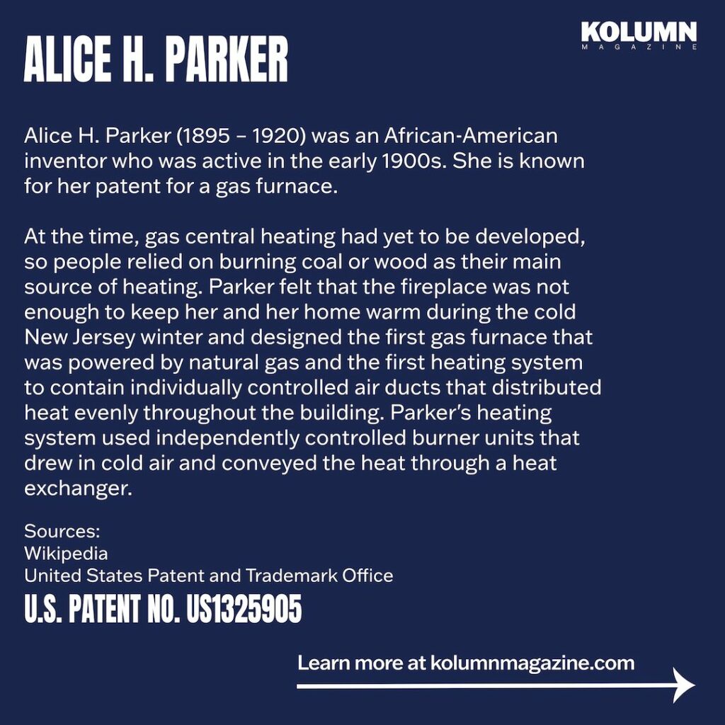 Alice H. Parker, Black Inventors, Black Inventions, African American Inventors, African American Inventors, African American Newspaper, Black Newspaper, African American Magazine, Black Magazine, African American History, Black History, African American Wealth, Black Wealth, African American Health, Black Health, African American Economics, Black Economics, KOLUMN Magazine, KOLUMN Books, KINDR'D Magazine, Black Lives, Black Lives Matter, African American Art, Black Art, African American Politics, Black Politics, African American City, Black City, African American People, Black People, Allegory, Segregation, Racism, Reparations