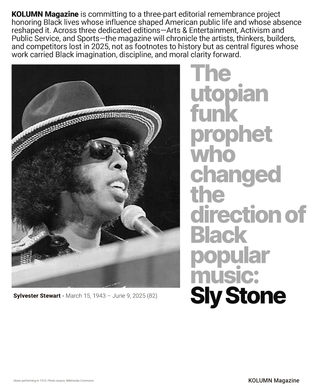 A year that sounded like memory, Sly Stone, KOLUMN, African American News, Black News, African American Journalism, Black Journalism, African American History, Black History, African American Art, Black Art, African American Music, Black Music, African American Wealth, Black Wealth, African American Education, Black Education, Historic Black University or College, HBCU