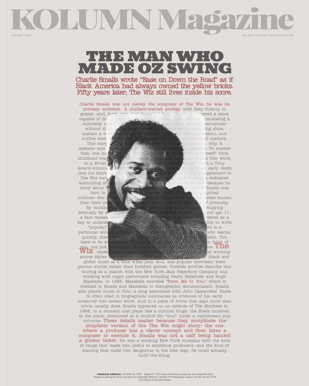 Charlie Smalls, The Wiz, African American Composer, Black Composer, KOLUMN, African American News, Black News, African American Journalism, Black Journalism, African American History, Black History, African American Art, Black Art, African American Music, Black Music, African American Wealth, Black Wealth, African American Education, Black Education, Historic Black University or College, HBCU