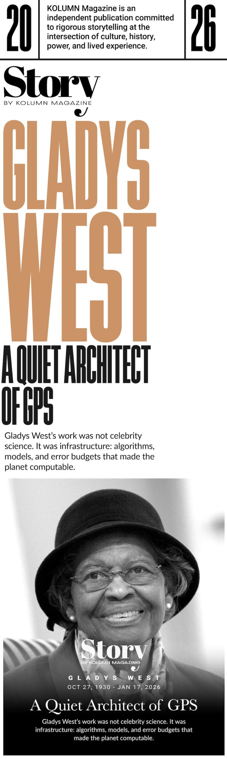 Gladys West, KOLUMN, African American News, Black News, African American Journalism, Black Journalism, African American History, Black History, African American Art, Black Art, African American Music, Black Music, African American Wealth, Black Wealth, African American Education, Black Education, Historic Black University or College, HBCU