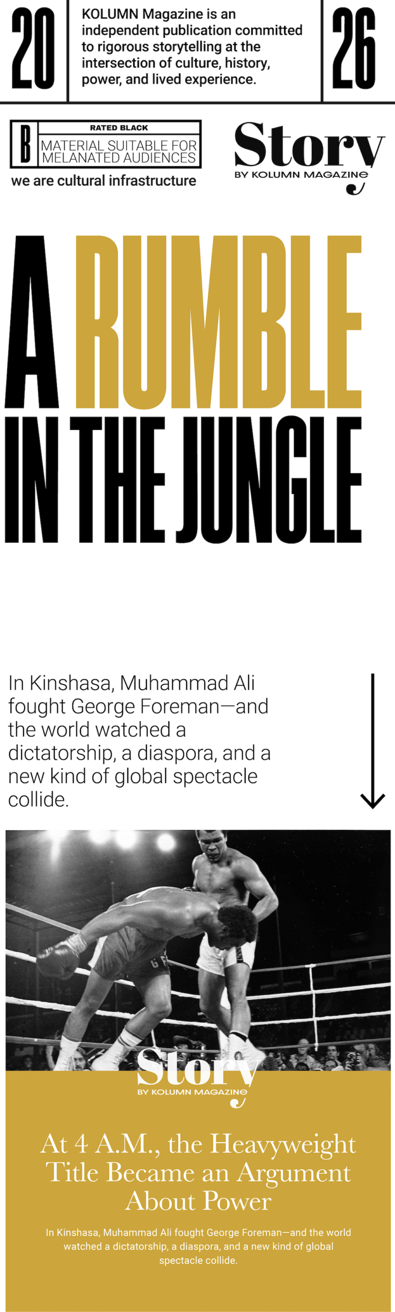 The Rumble In The Jungle, Muhammad Ali, George Foreman, KOLUMN, African American News, Black News, African American Journalism, Black Journalism, African American History, Black History, African American Art, Black Art, African American Music, Black Music, African American Wealth, Black Wealth, African American Education, Black Education, Historic Black University or College, HBCU