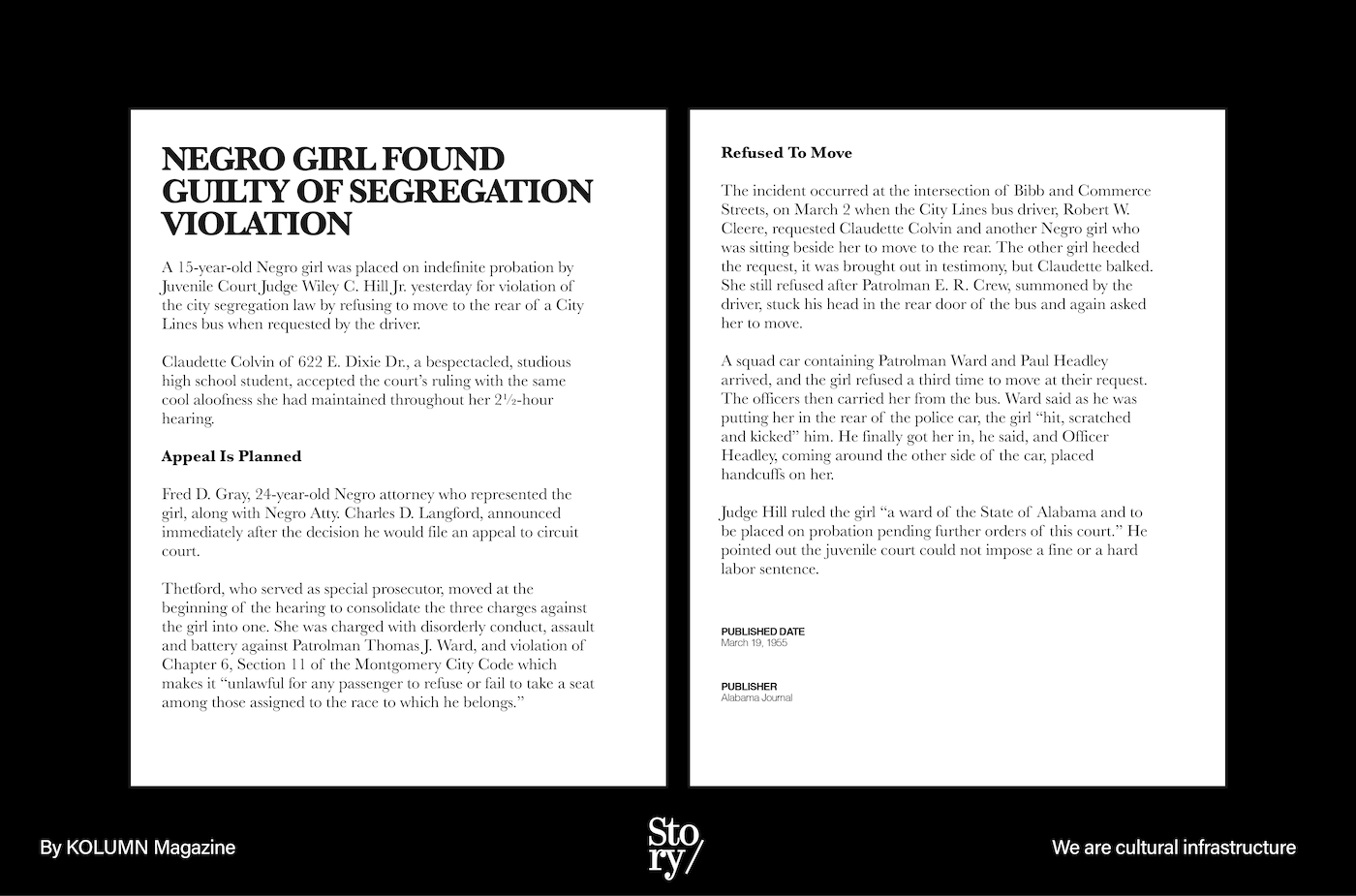 Claudette Colvin, KOLUMN, African American News, Black News, African American Journalism, Black Journalism, African American History, Black History, African American Art, Black Art, African American Music, Black Music, African American Wealth, Black Wealth, African American Education, Black Education, Historic Black University or College, HBCU