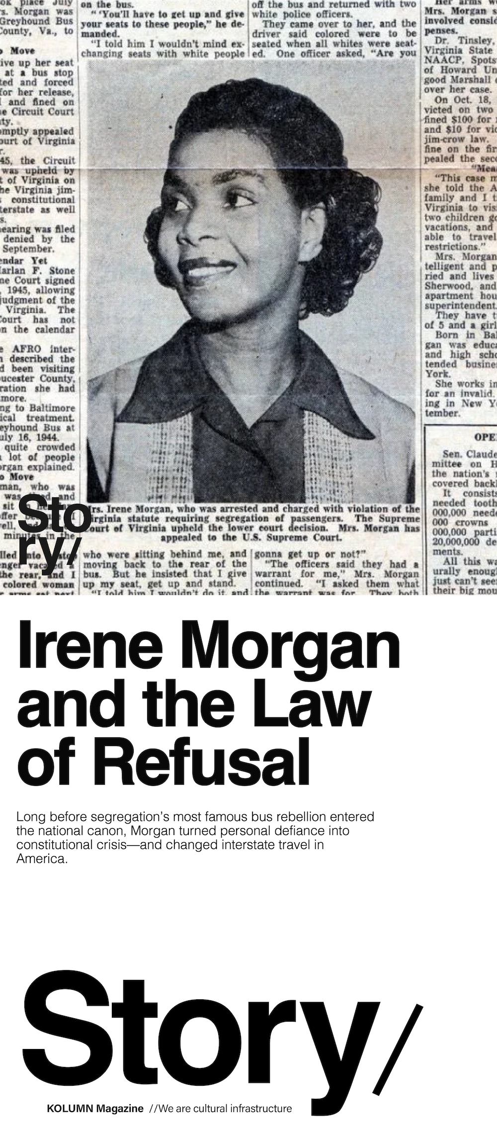 Irene Morgan, KOLUMN, African American News, Black News, African American Journalism, Black Journalism, African American History, Black History, African American Art, Black Art, African American Music, Black Music, African American Wealth, Black Wealth, African American Education, Black Education, Historic Black University or College, HBCU